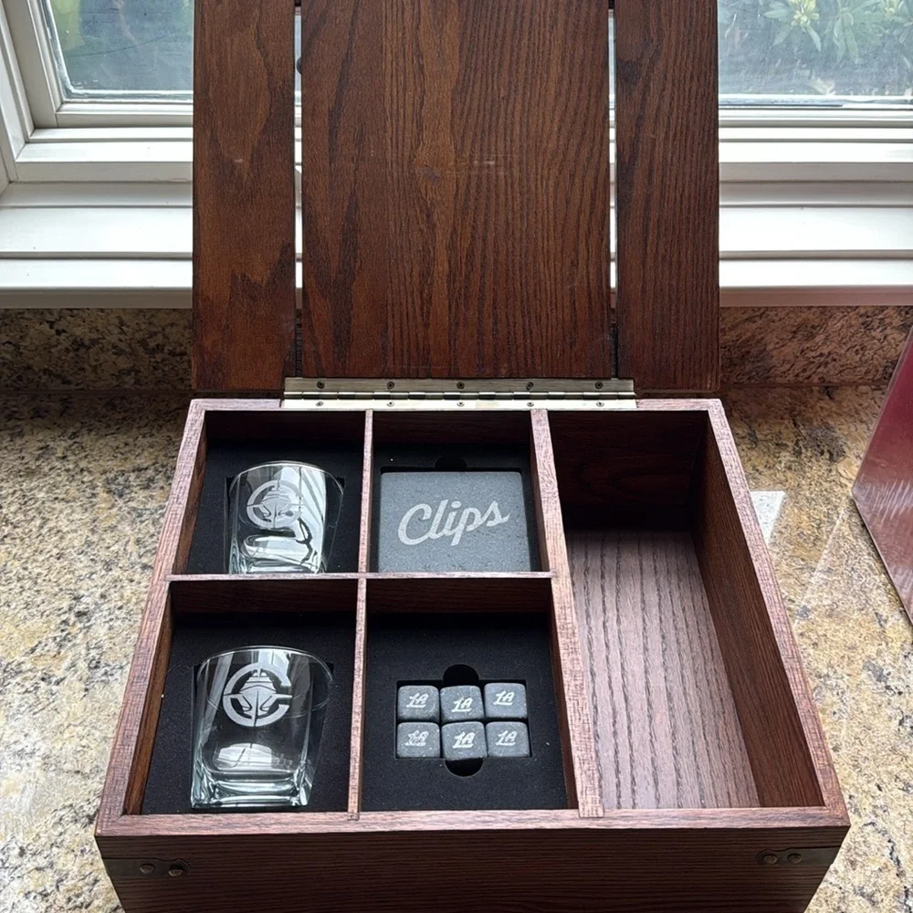 Picnic Time Los Angeles Clippers Whiskey Box Gift Set Glasses Coasters Stones
